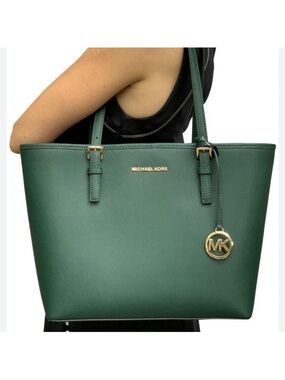 MICHAEL KORS Large Hunter Green Saffiano Leather Shoulder Tote Bag
